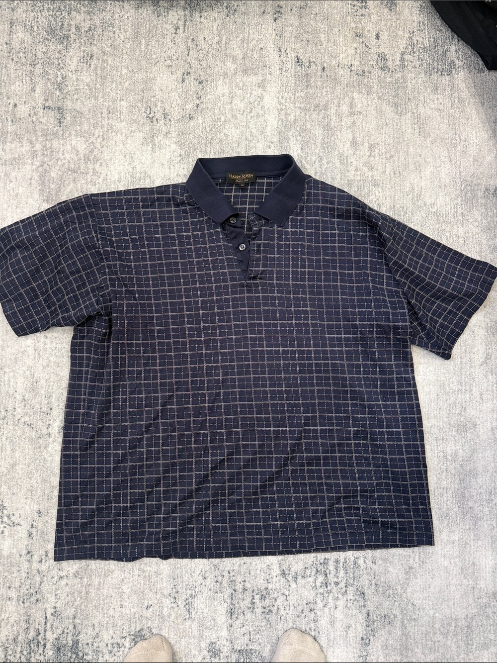 Men's Navy Windowpane Short-Sleeve Polo